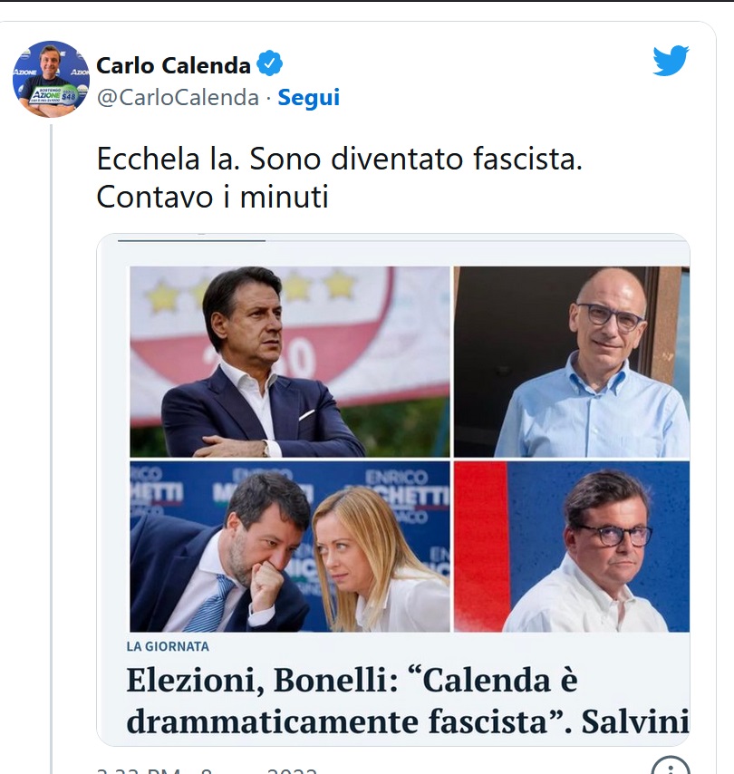 Elezioni, Calenda_ 'il patto l'ha rotto Letta'. Meloni_ 'Io premier se prendo un voto in più' ...jpg